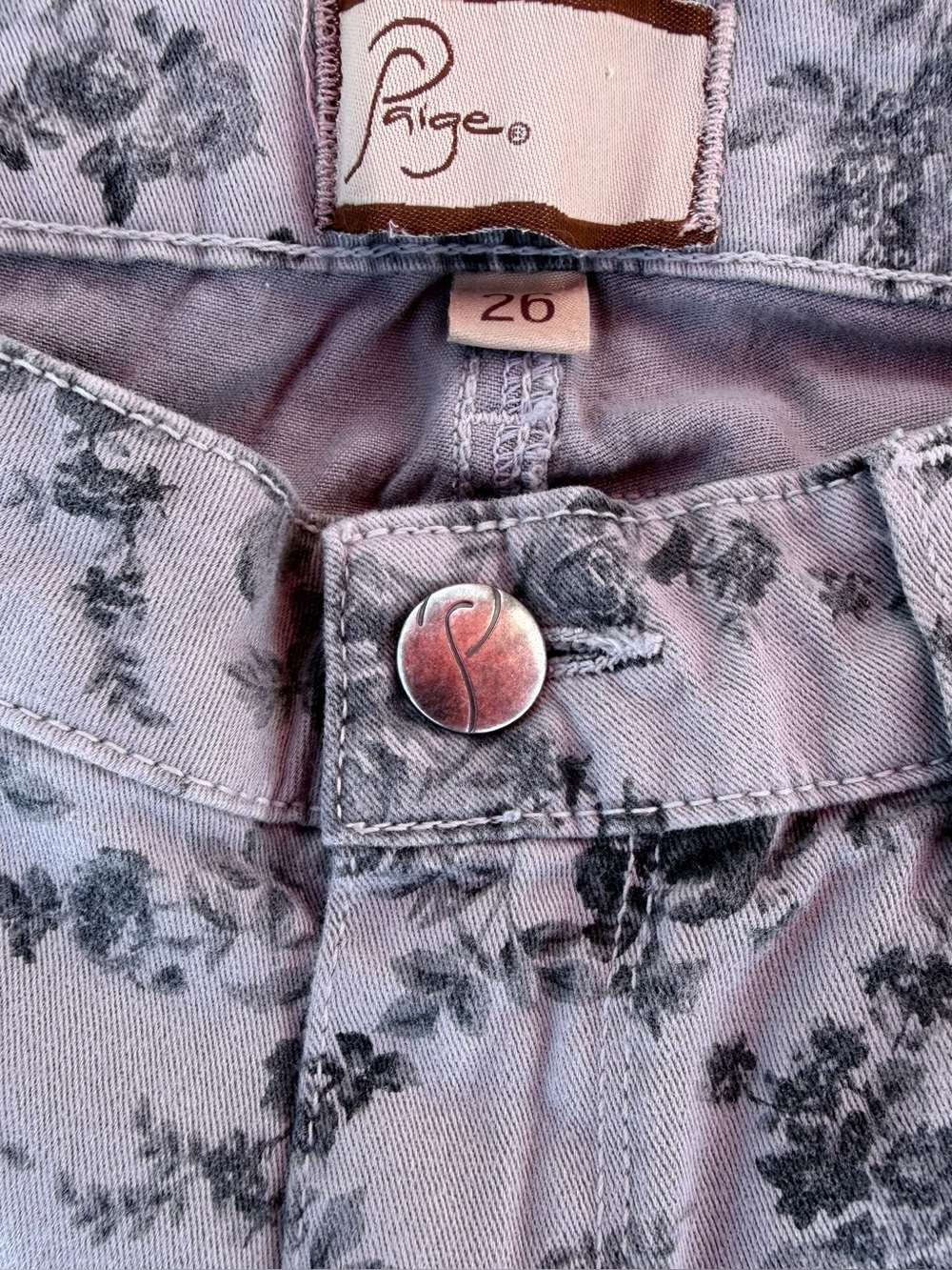PAIGE Peg Skinny Floral Print Jeans Pink Gray - Picture 6 of 14